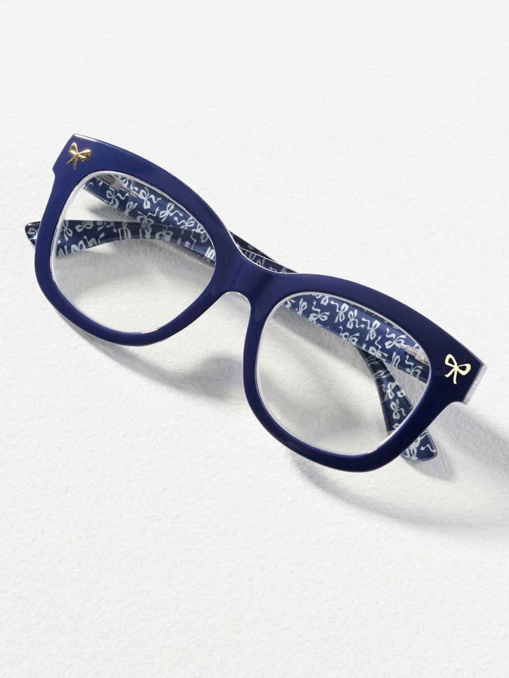 Anthropologie Peepers Readers Glasses Blue Light Navy Gold Bow Accents 2.50x NEW